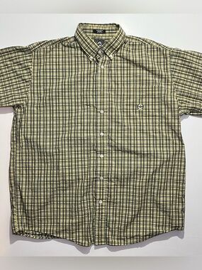 Men’s Cinch Short Sleeve Plaid Button Down Shirt, Size Large, Yellow